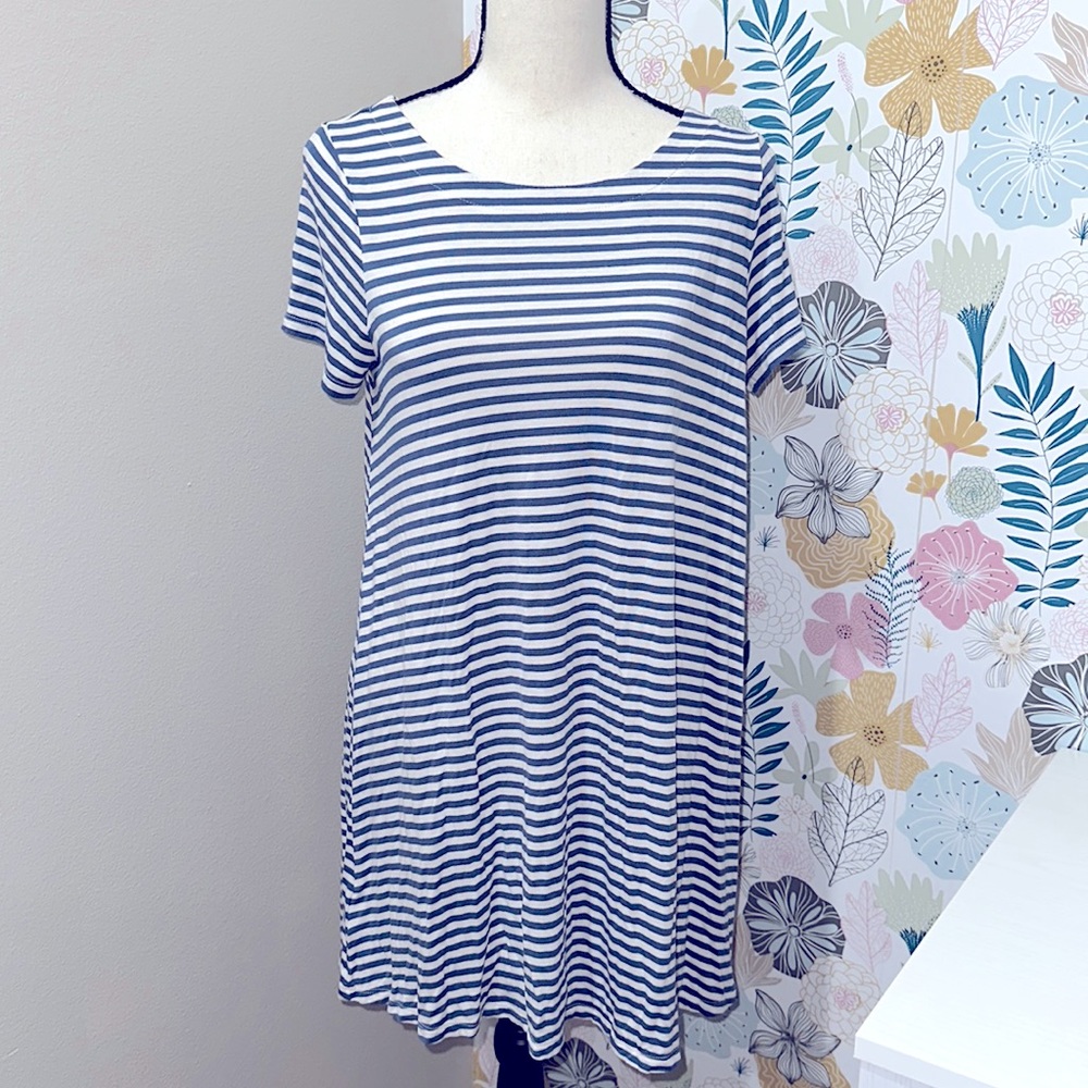 Loft small petite blue white striped shirt dress like new. Cute back tie